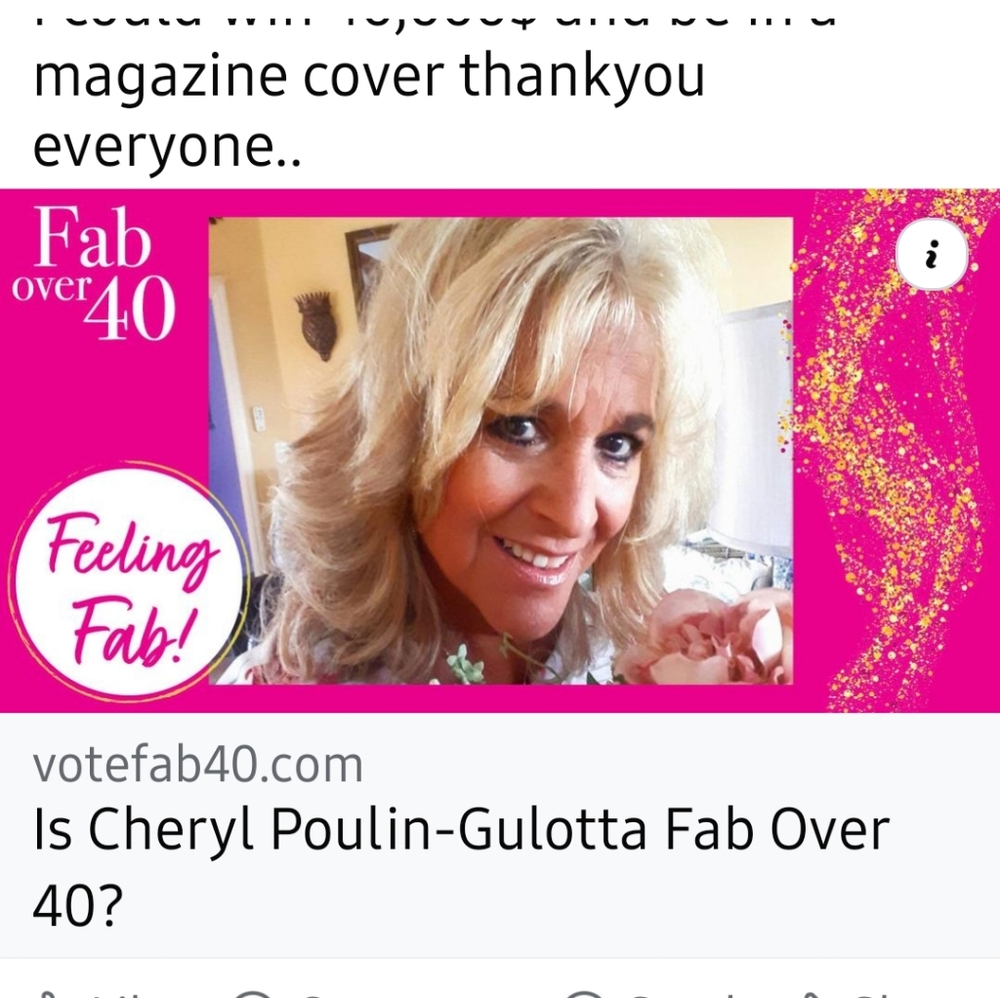 Vote for me I'm in the Fab over 40 contest I could win a cover on magazine & 40k
